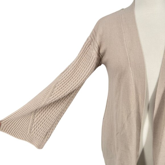 T Tahari Open Front Cardigan Sweater With Wide Sleeves Beige Size Small - Picture 3 of 12